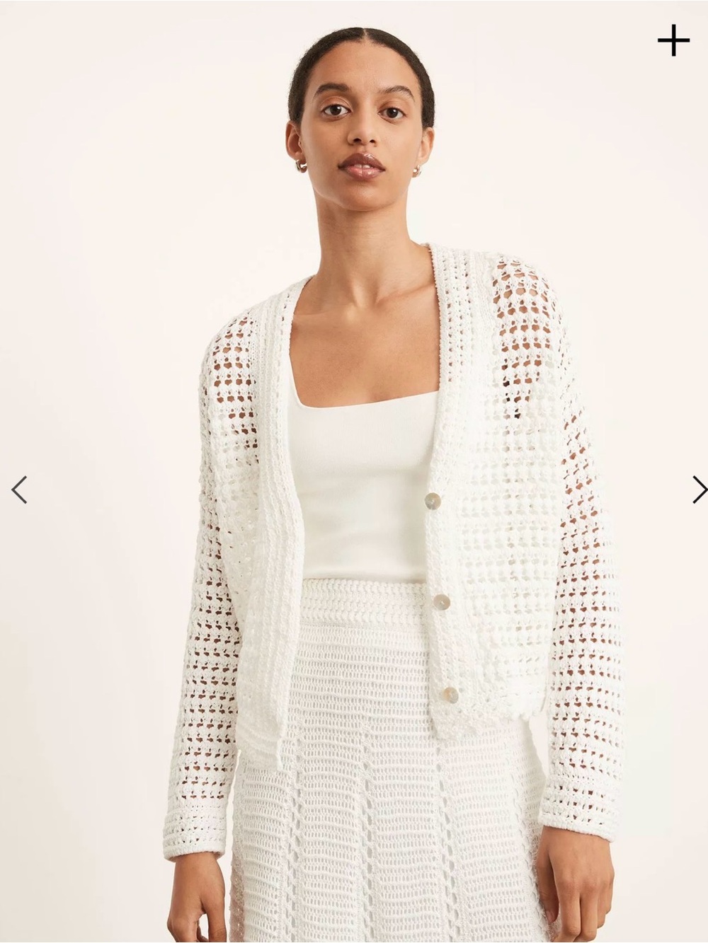 Vince White Open Crochet Button-Front Cardigan